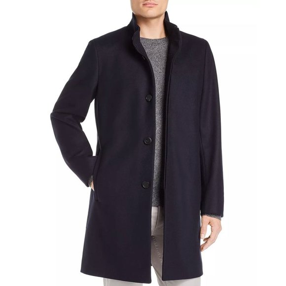 MEN VINTAGE ST MICHAEL OVERCOAT NAVY WOOL DARK BLUE SIZE 40 102 RETRO - Picture 10 of 12